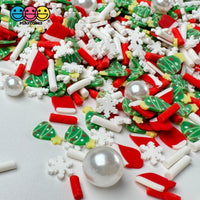 Christmas Holiday Santa Hat Tree Snowflake Pearl Beads Fake Clay Sprinkles Decoden Fimo Jimmies