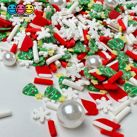 Christmas Holiday Santa Hat Tree Snowflake Pearl Beads Fake Clay Sprinkles Decoden Fimo Jimmies