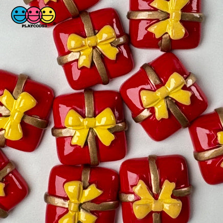 Christmas Red Gift Box Golden Bow Holiday Charm Flatback Cabochons Decoden Charm 10 Pcs Playcode3