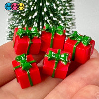 Gift Wrapped Red Box With Green Christmas Bow Charm Cabochons 10 Pcs