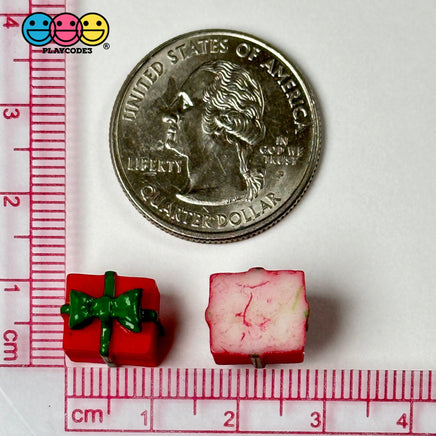 Gift Wrapped Red Box With Green Christmas Bow Charm Cabochons 10 Pcs