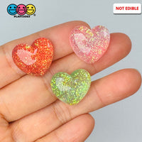 Heart Shaped Translucent Glitter Filled Red Pink Green Hearts Charm Valentine’s Day Cabochons 10 Pcs