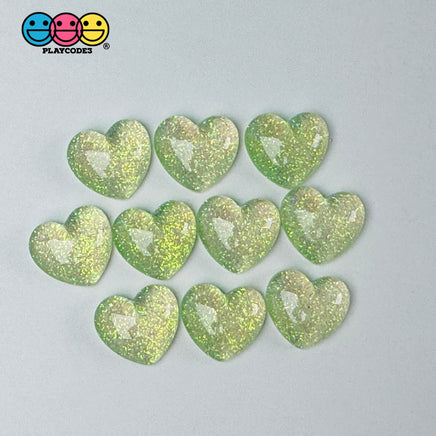 Heart Shaped Translucent Glitter Filled Red Pink Green Hearts Charm Valentine’s Day Cabochons 10