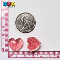 Heart Shaped Translucent Glitter Filled Red Hearts Charm Valentines Day Cabochons 10 Pcs