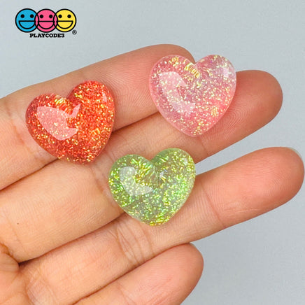 Heart Shaped Translucent Glitter Filled Red Pink Green Hearts Charm Valentine’s Day Cabochons 10 Pcs