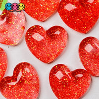 Heart Shaped Translucent Glitter Filled Red Hearts Charm Valentines Day Cabochons 10 Pcs