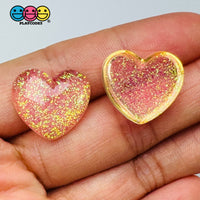 Heart Shaped Translucent Glitter Filled Red Pink Hearts Charm Valentines Day Cabochons 10 Pcs