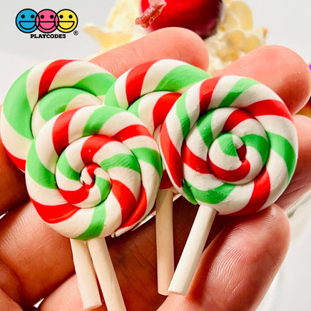 Lollipop Peppermint Red Green Swirl Fake Food Charm Lollipops Resin Bake Cabochons 10 Pcs