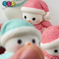 Winter Snowman Figurines Pink Blue Christmas Holiday Miniature Figures 4pcs 3D Cabochons Decoden Charm