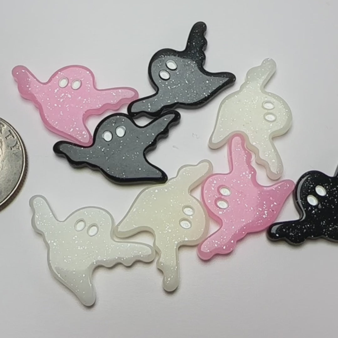 Ghost Glitter Pink White Black Halloween Holiday Flatback Cabochons De