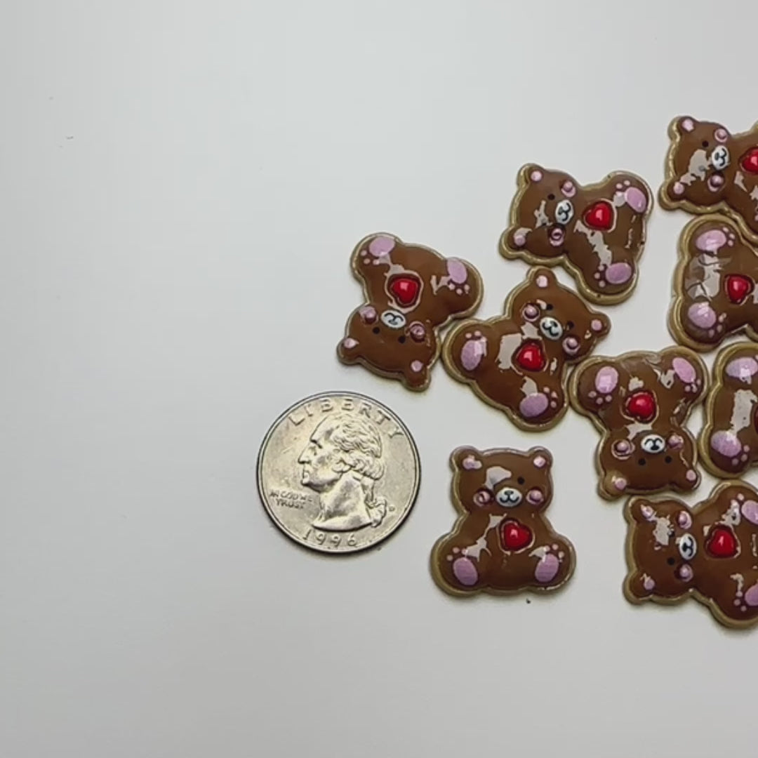 Brown Teddy Bear Valentine's Day Red Heart Flatback Cabochons