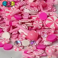 Pink Christmas Festival Snow Flake Peppermint Candy Cane Gingerbread House Glitter Rhinestone Fake Clay Sprinkles Fimo