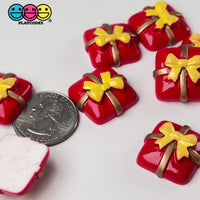 Christmas Red Gift box Golden Bow Holiday charm Flatback Cabochons Decoden Charm 10 pcs