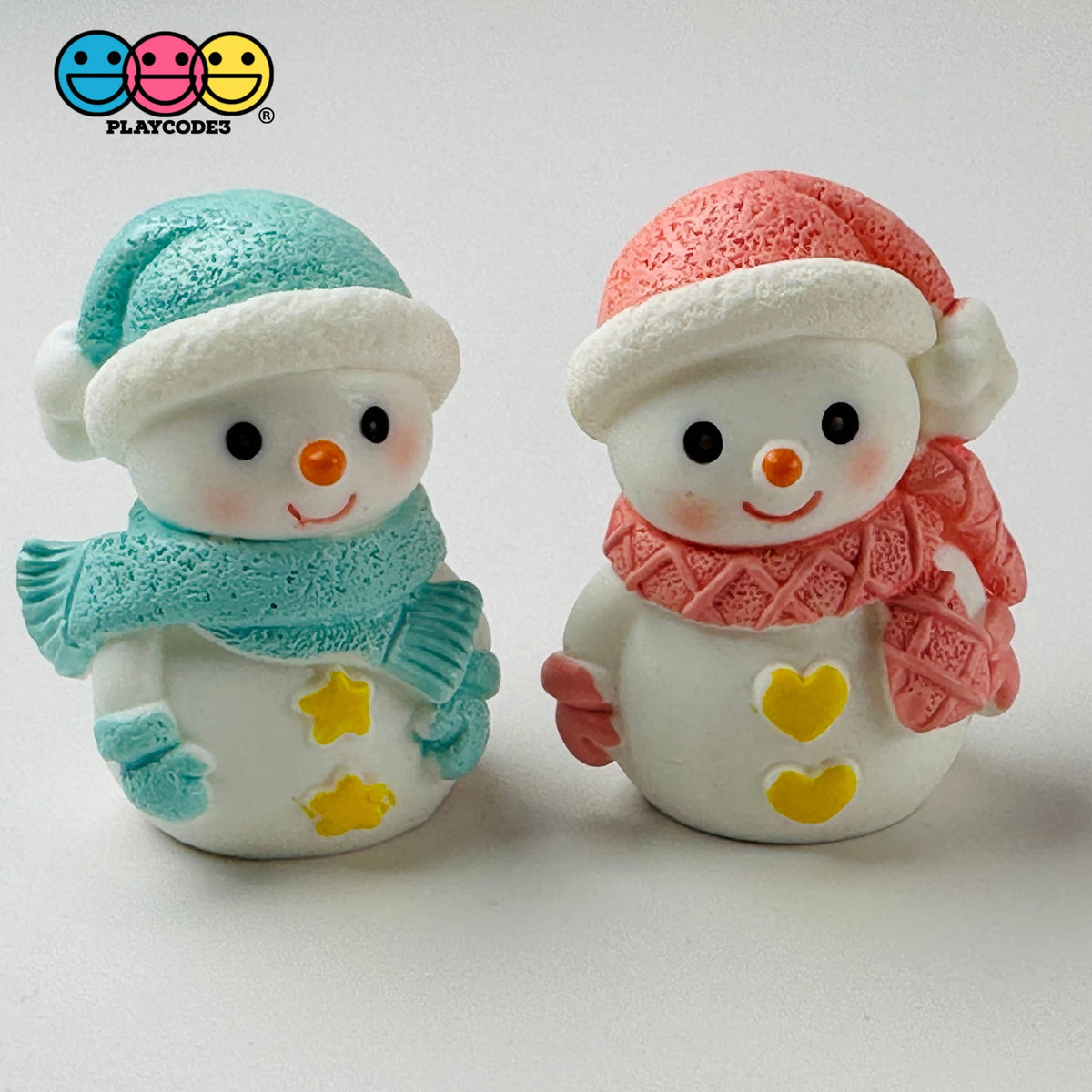 Winter Snowman Figurines Pink Blue Christmas Holiday Miniature 