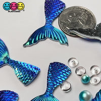 Mermaid Tail Diamond Blue Iridescent Color Shift Flatback Charms Cabochons Fish Decoden 10 pcs