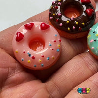 Doughnut Mini Glazed Heart Sprinkle Donut Fake Food Flatback Charm Cabochons Charms 10 pcs
