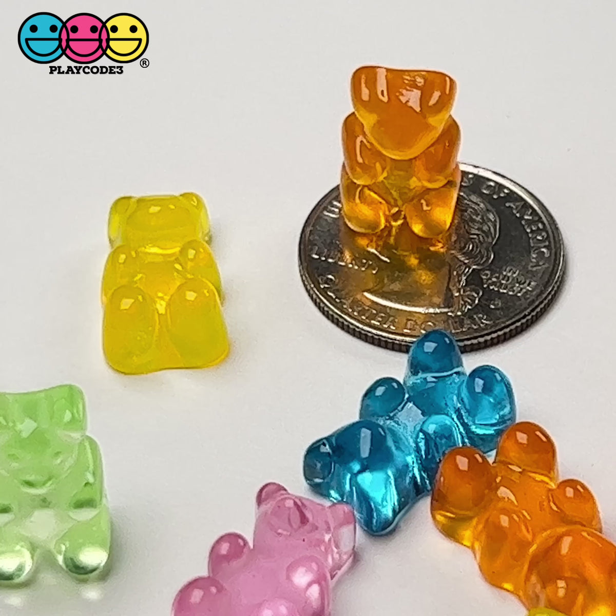 20pc 20mm 3D Gummy Bear Flatback Resin Candy Charms Colorful Novelty  Transparent Bears Gummies W/ Multicolored Sprinkle Confetti & Loop 