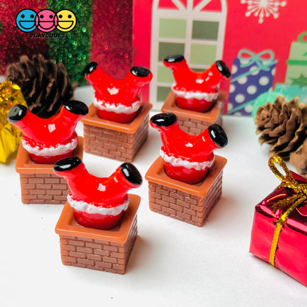 3D Santa Clause Christmas Stuck In A Chimney Holiday Figurine Cabochons Decoden Charm 5 Pcs