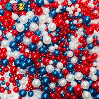 4th of July Red White Blue Pearl Beads No Hole 4mm 6mm 8mm 10mm Craft Supply - 100 - Fake Food