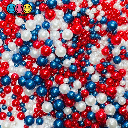 4th of July Red White Blue Pearl Beads No Hole 4mm 6mm 8mm 10mm Craft Supply - 100 - Fake Food