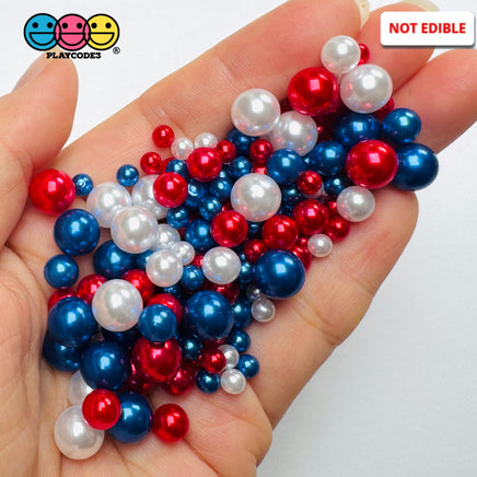 4th of July Red White Blue Pearl Beads No Hole 4mm 6mm 8mm 10mm Craft Supply - 20 - Fake Food