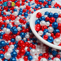 4th of July Red White Blue Pearl Beads No Hole 4mm 6mm 8mm 10mm Craft Supply - Fake Food