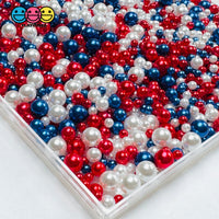 4th of July Red White Blue Pearl Beads No Hole 4mm 6mm 8mm 10mm Craft Supply - Fake Food