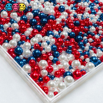 4th of July Red White Blue Pearl Beads No Hole 4mm 6mm 8mm 10mm Craft Supply - Fake Food