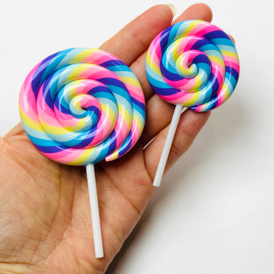 Lollipop Pink Yellow Blue Purple Fake Food Charm Rainbow Lollipops Resin Fake Bake Cabochons 3 pcs