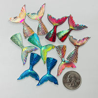 Mermaid Tail Mix Colors Iridescent Color Shift Flatback Charms Cabochons Fish Decoden 10 pcs