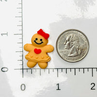 Gingerbread Woman With Heart Bow Christmas Holiday Flatback Cabochons Decoden Charm 10 pcs