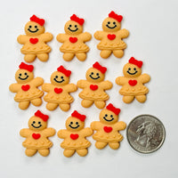 Gingerbread Woman With Heart Bow Christmas Holiday Flatback Cabochons Decoden Charm 10 pcs