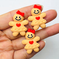 Gingerbread Woman With Heart Bow Christmas Holiday Flatback Cabochons Decoden Charm 10 pcs