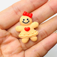 Gingerbread Woman With Heart Bow Christmas Holiday Flatback Cabochons Decoden Charm 10 pcs