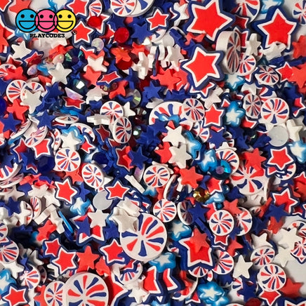 American Celebration Star Fimo Slices Rhinestones Confetti Fake Polymer Clay Sprinkles 4Th Of July