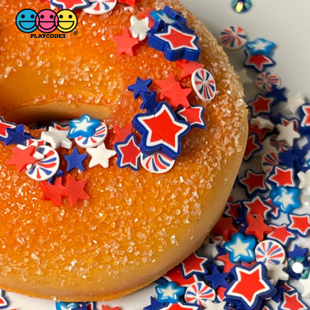 American Celebration Star Fimo Slices Rhinestones Confetti Fake Polymer Clay Sprinkles 4Th Of July