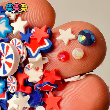 American Celebration Star Fimo Slices Rhinestones Confetti Fake Polymer Clay Sprinkles 4Th Of July