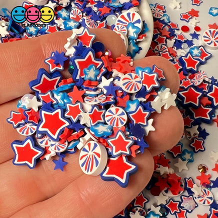 American Celebration Star Fimo Slices Rhinestones Confetti Fake Polymer Clay Sprinkles 4Th Of July