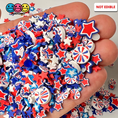 American Celebration Star Fimo Slices Rhinestones Confetti Fake Polymer Clay Sprinkles 4Th Of July
