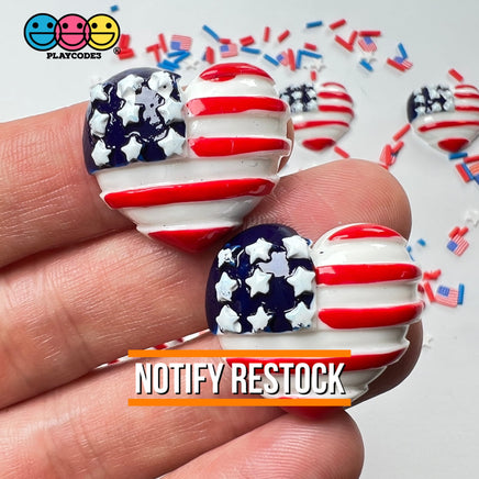 American Flag Heart Shape 4Th Of July Charm Cabochons Patriotic 10 Pcs