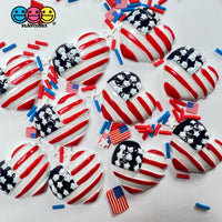 American Flag Heart Shape 4Th Of July Charm Cabochons Patriotic 10 Pcs