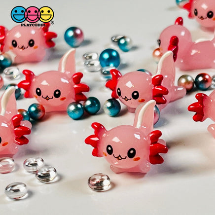 Axolotl Pink Charm Kawaii Cute Cabochons Decoden Plastic Resin 10 Pcs