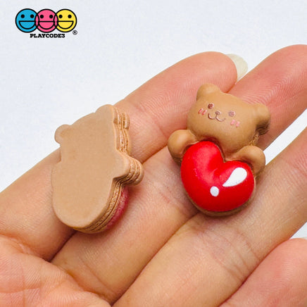 Bear Heart Flat-Back Charms Valentine’s Day Holiday Cute Red Kawaii Slime Supplies Fake Bake Cabochons Decoden 10 pcs