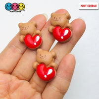 Bear Heart Flat-Back Charms Valentine’s Day Holiday Cute Red Kawaii Slime Supplies Fake Bake Cabochons Decoden 10 pcs