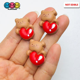 Bear Heart Flat-Back Charms Valentine’s Day Holiday Cute Red Kawaii Slime Supplies Fake Bake Cabochons Decoden 10 pcs