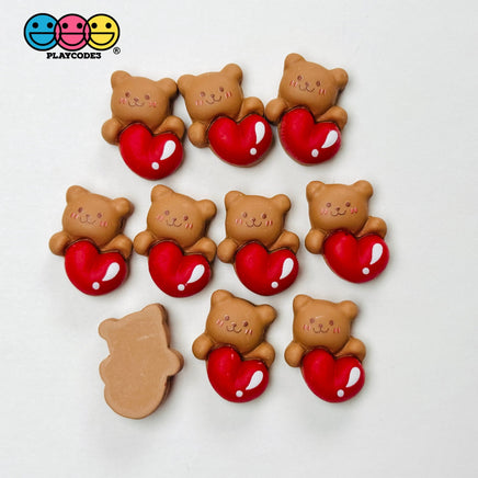 Bear Heart Flat-Back Charms Valentine’s Day Holiday Cute Red Kawaii Slime Supplies Fake Bake Cabochons Decoden 10 pcs