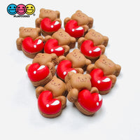 Bear Heart Flat-Back Charms Valentine’s Day Holiday Cute Red Kawaii Slime Supplies Fake Bake Cabochons Decoden 10 pcs