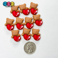 Bear Heart Flat-Back Charms Valentine’s Day Holiday Cute Red Kawaii Slime Supplies Fake Bake Cabochons Decoden 10 pcs