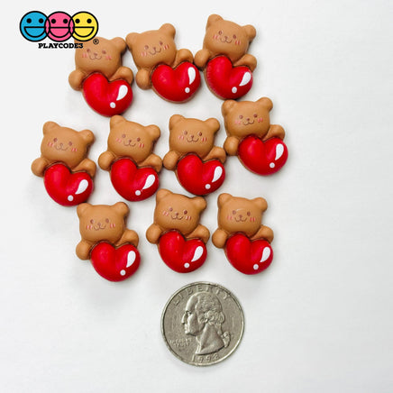 Bear Heart Flat-Back Charms Valentine’s Day Holiday Cute Red Kawaii Slime Supplies Fake Bake Cabochons Decoden 10 pcs