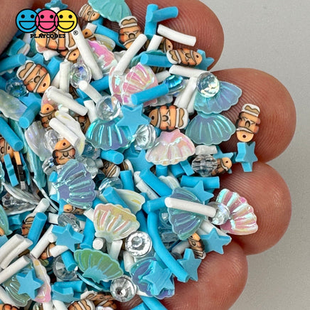 Big Blue Sea Mix Clown Fish Rhinestone Diamonds Stars Polymer Fake Clay Sprinkles Decoden Fimo